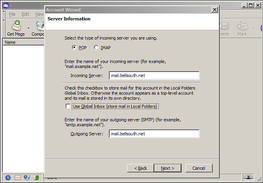 Next you will setup the type of account, incoming servers and outgoing servers